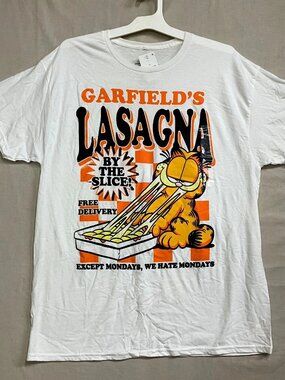 Garfield T-Shirt L White Lasagna By the Slice Comic Graphic 189